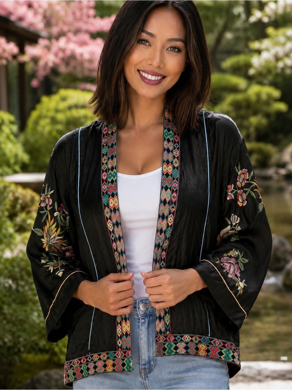 Johnny Was 100% silk embroidered Eno pintuck kimono jacket NWT (oversized)